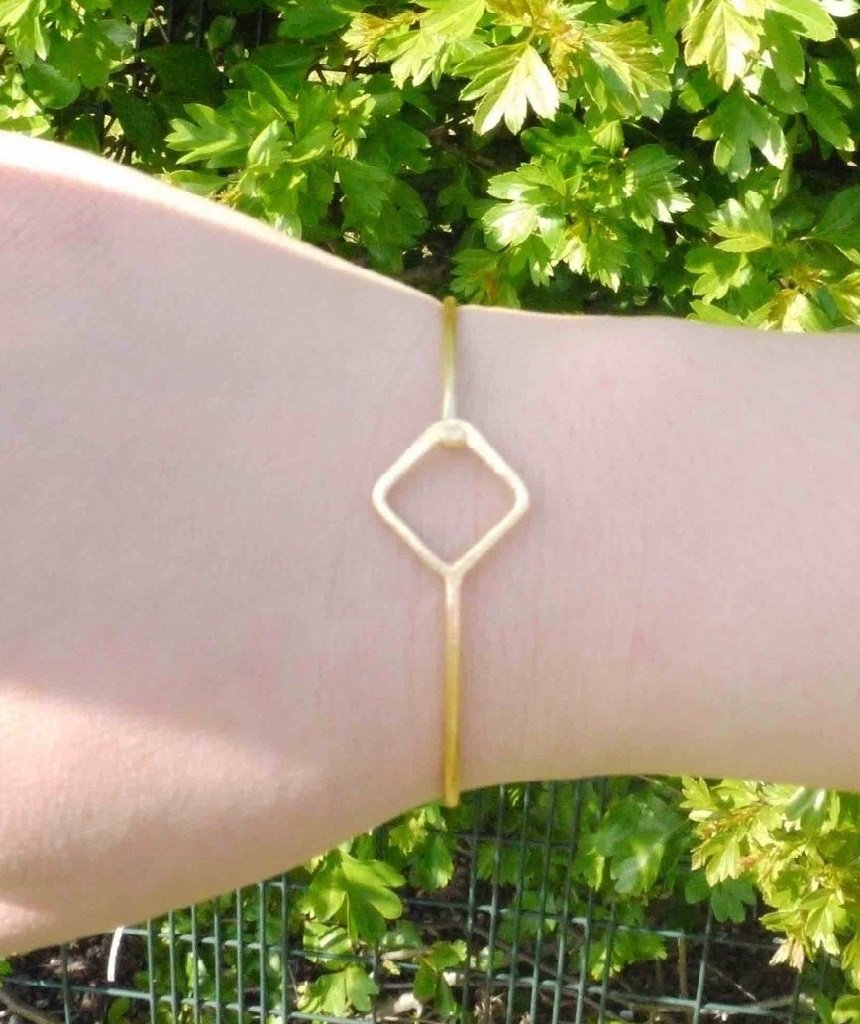 Minimalist Bangle Bracelet with Diamond Charm