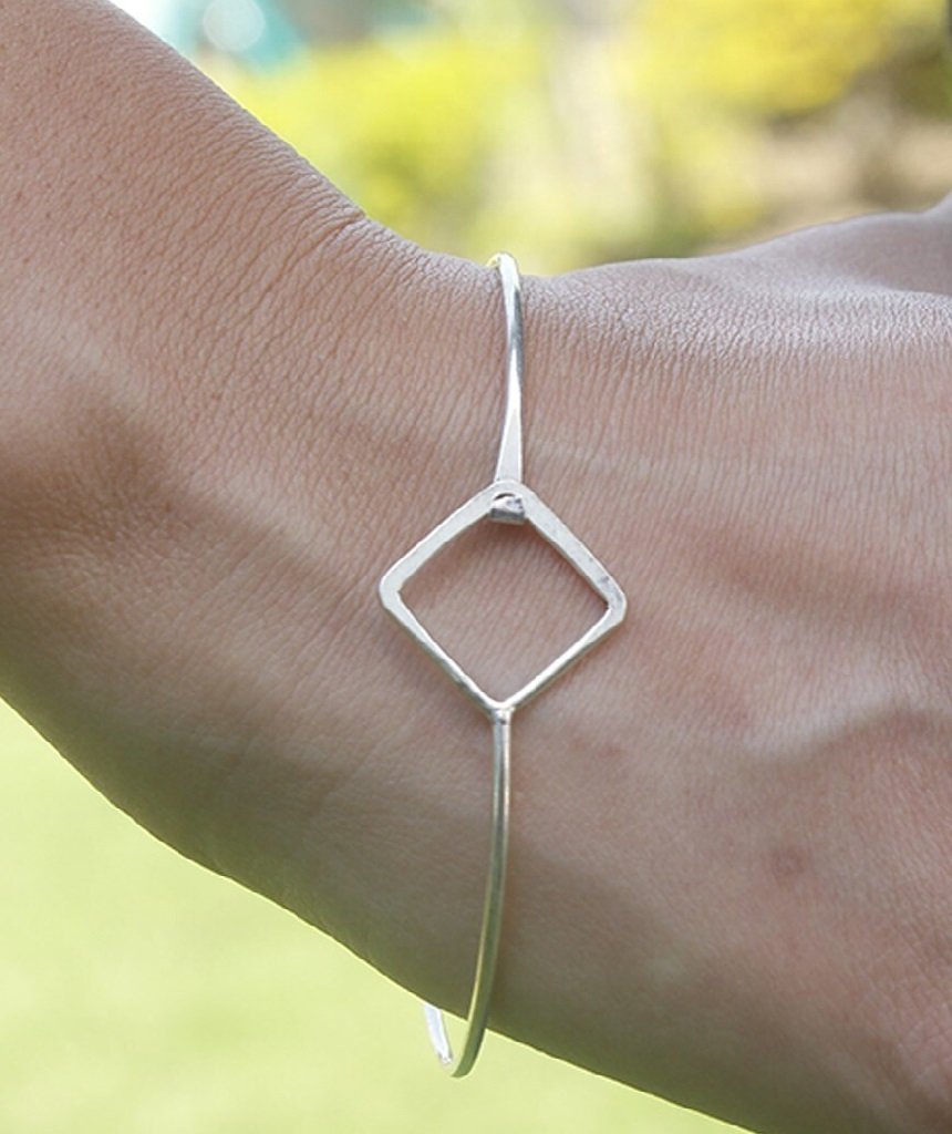 Minimalist Bangle Bracelet with Diamond Charm