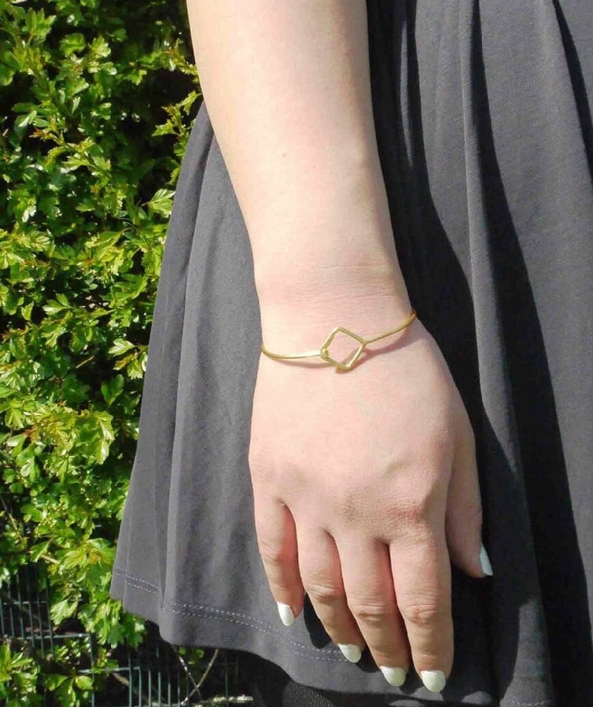 Minimalist Bangle Bracelet with Diamond Charm
