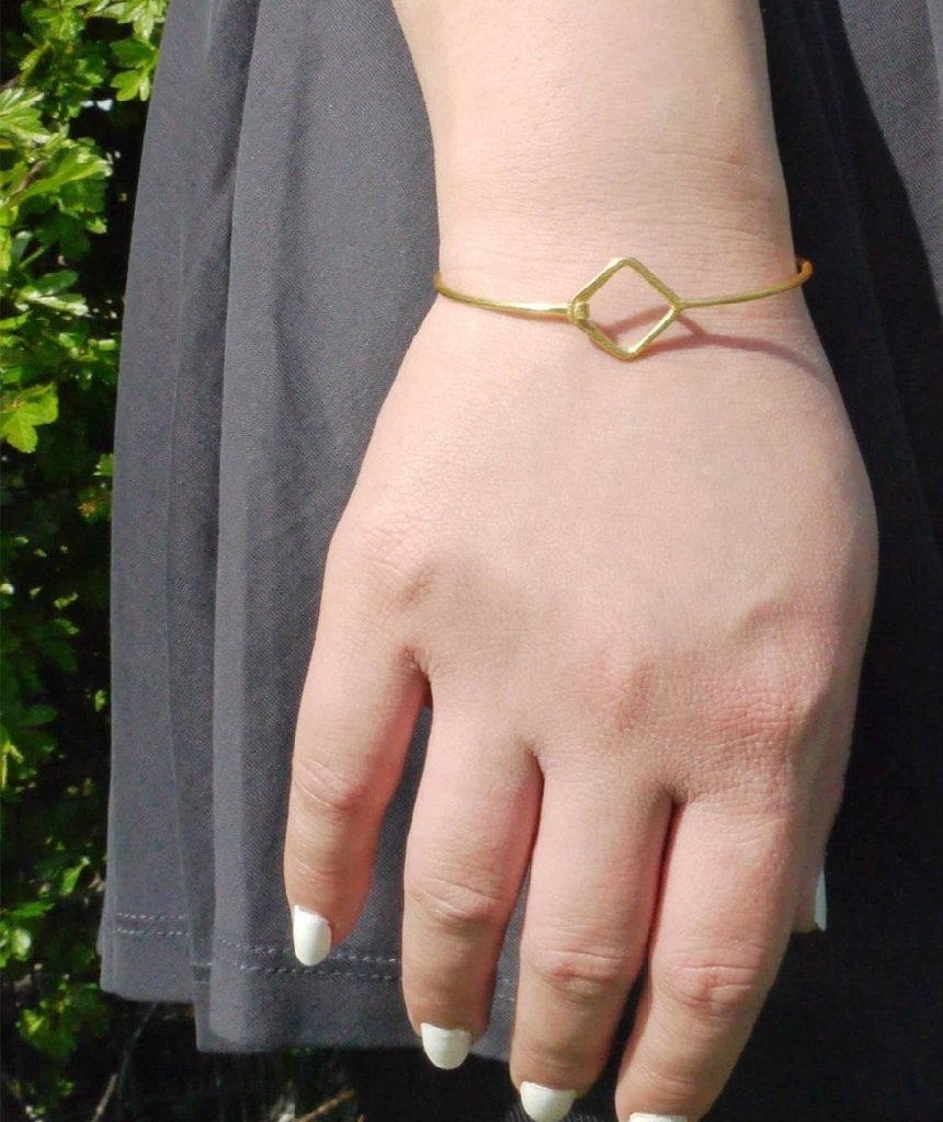 Minimalist Bangle Bracelet with Diamond Charm