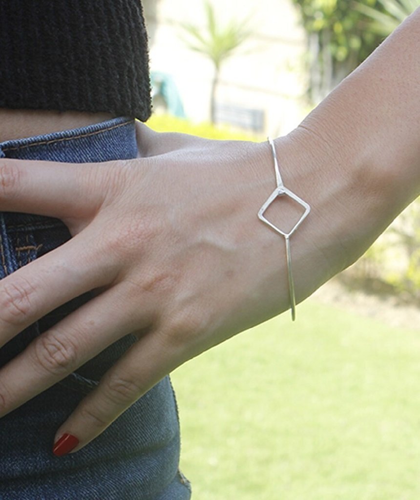 Minimalist Bangle Bracelet with Diamond Charm