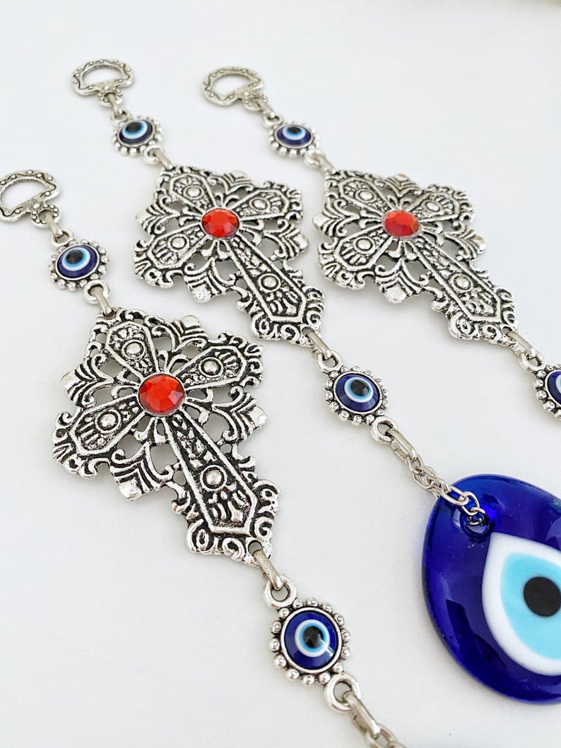 Cross Evil Eye Wall Hanging, Evil Eye Home Decor, Religious Wall Decor