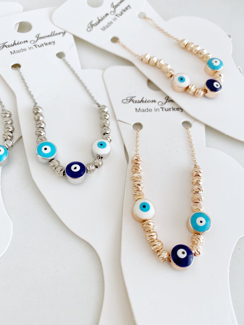 Evil Eye Ankle Bracelet, Rose Gold Silver Anklets, Turkish Evil Eye