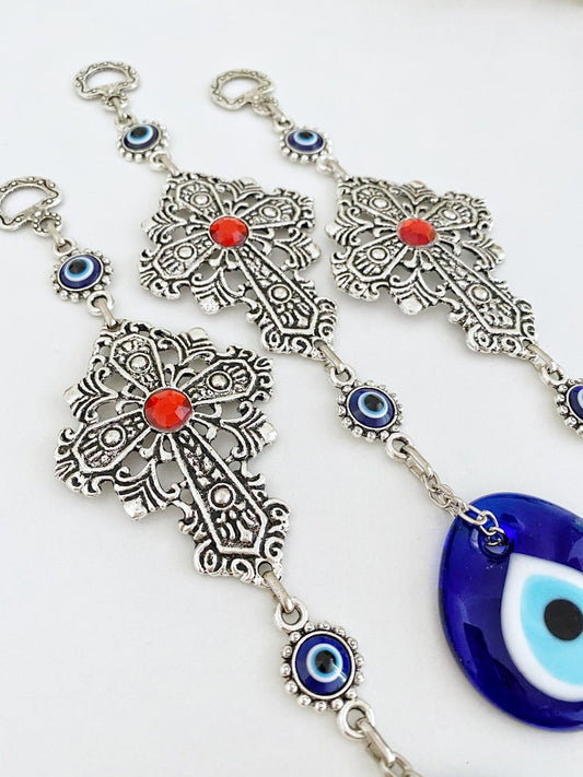 Cross Evil Eye Wall Hanging, Evil Eye Home Decor, Religious Wall Decor