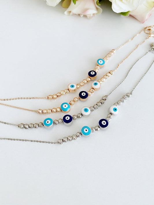Evil Eye Ankle Bracelet, Rose Gold Silver Anklets, Turkish Evil Eye