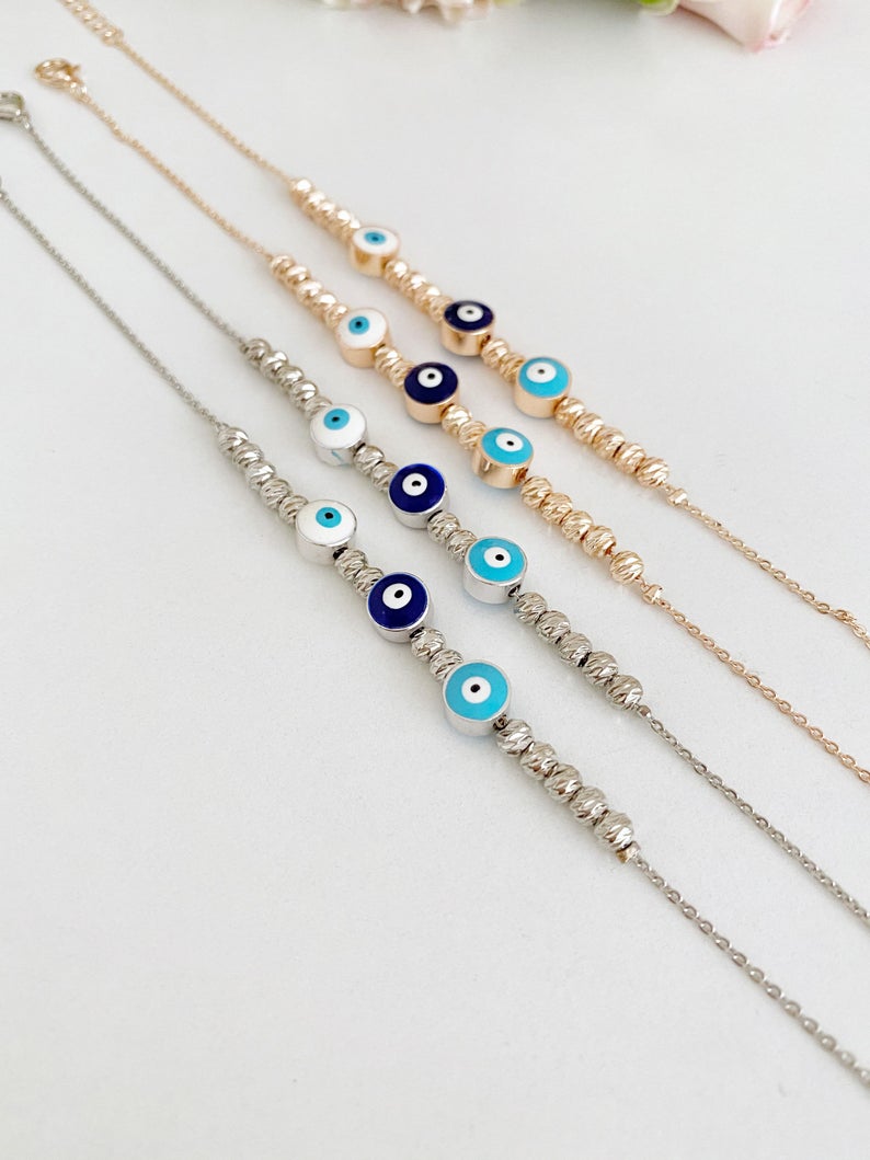 Evil Eye Ankle Bracelet, Rose Gold Silver Anklets, Turkish Evil Eye
