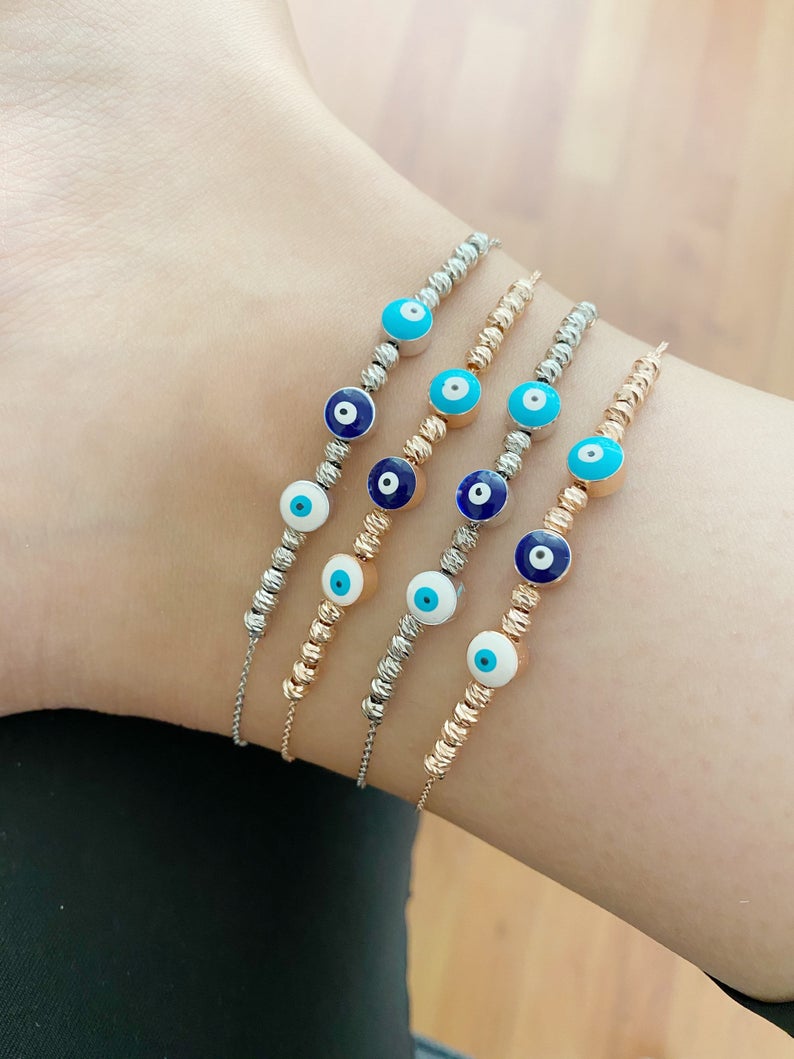 Evil Eye Ankle Bracelet, Rose Gold Silver Anklets, Turkish Evil Eye