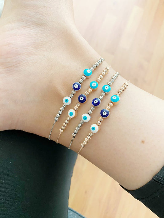 Evil Eye Ankle Bracelet, Rose Gold Silver Anklets, Turkish Evil Eye