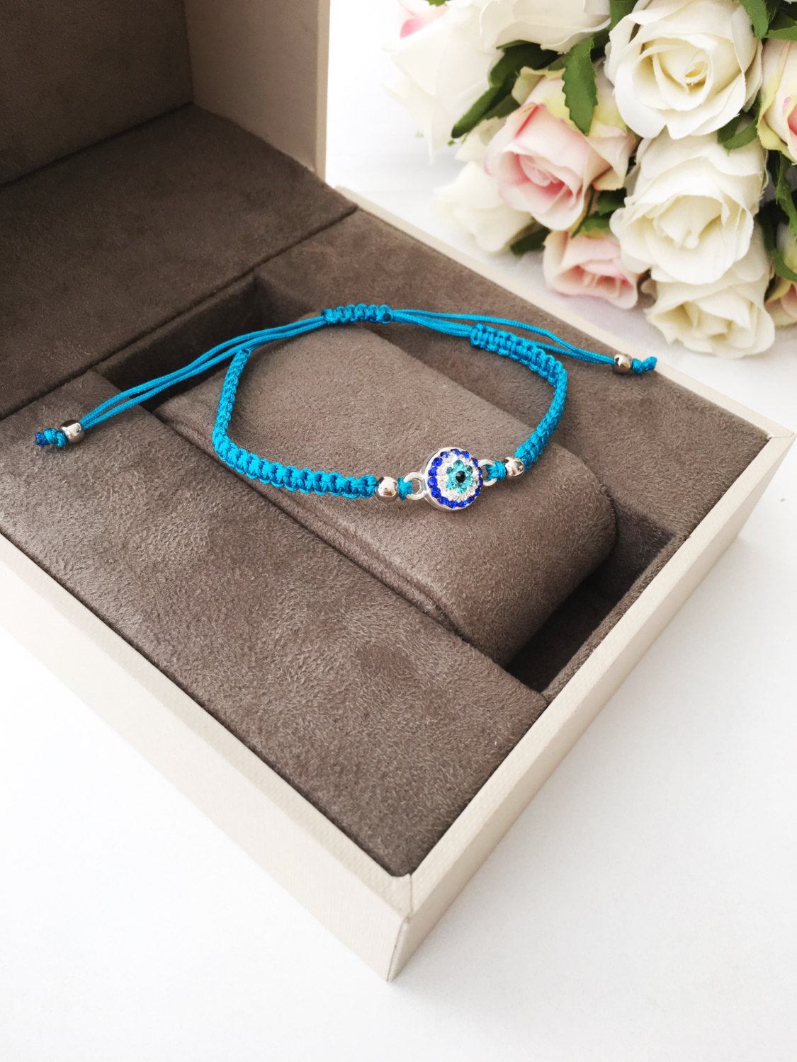 Evil Eye Charm Bracelet, Adjustable Thread Bracelet