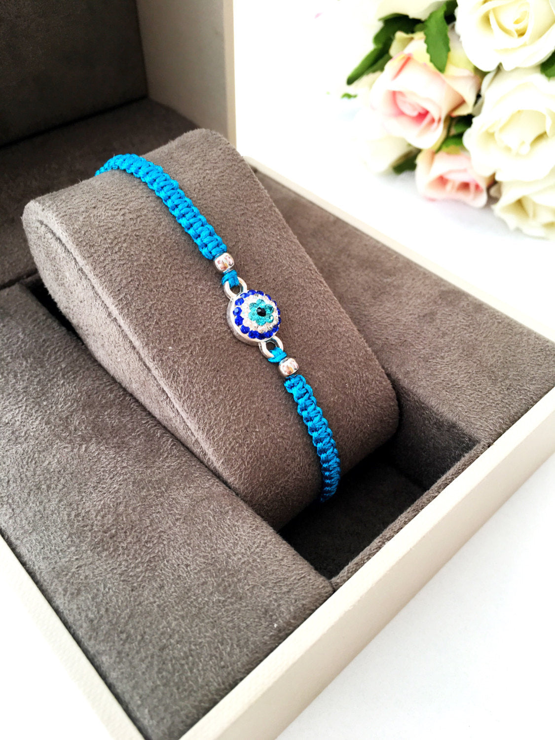 Evil Eye Charm Bracelet, Adjustable Thread Bracelet
