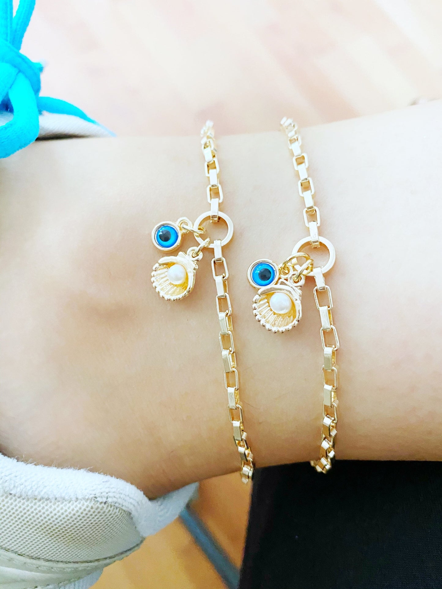 Evil Eye Ankle Bracelet, Gold Anklets, Evil Eye Anklets, Seashell