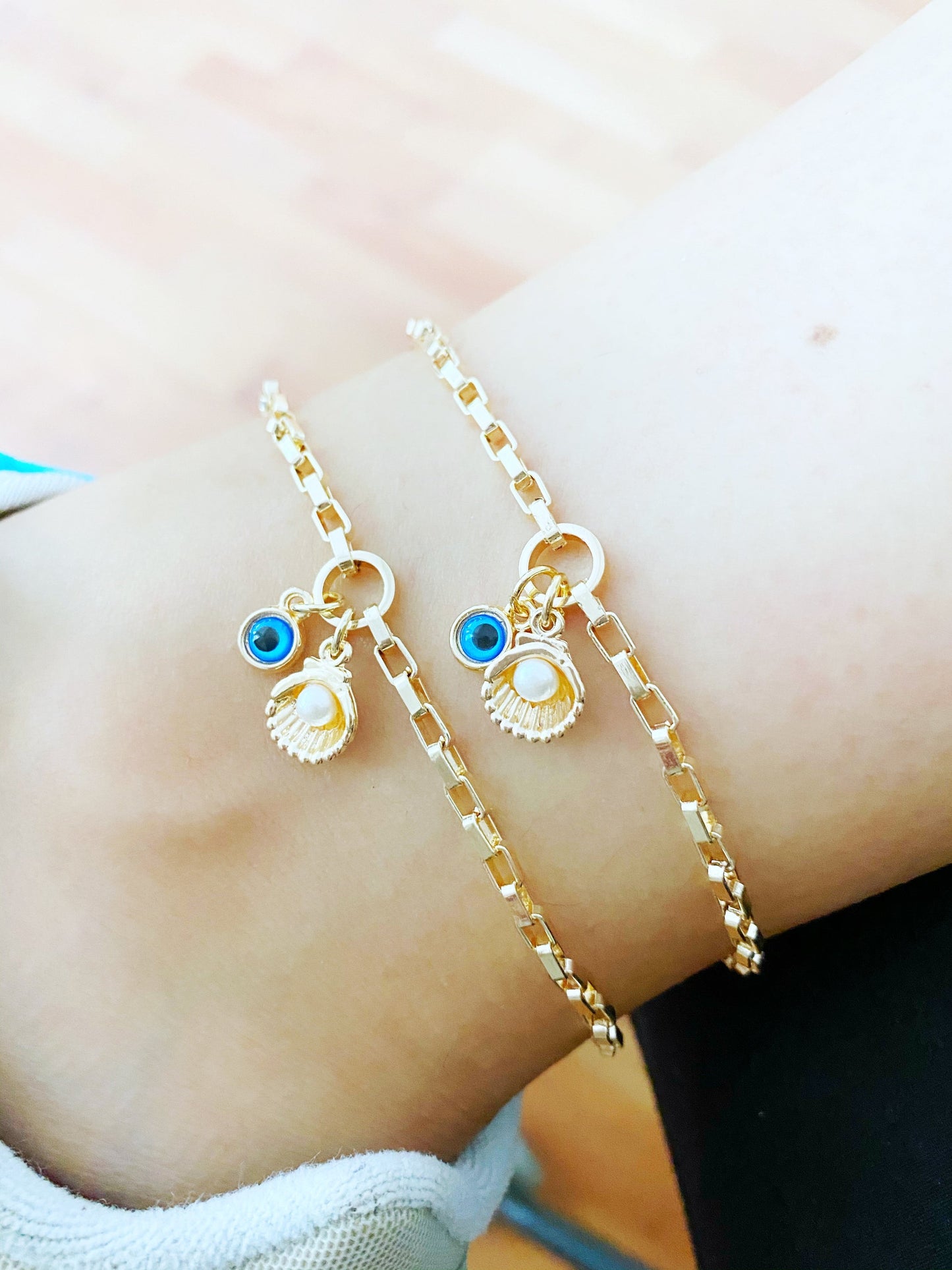 Evil Eye Ankle Bracelet, Gold Anklets, Evil Eye Anklets, Seashell