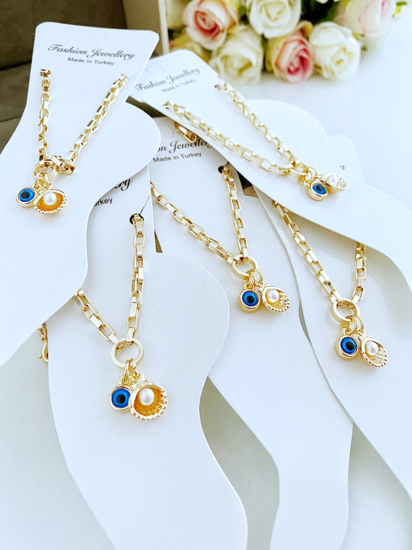 Evil Eye Ankle Bracelet, Gold Anklets, Evil Eye Anklets, Seashell