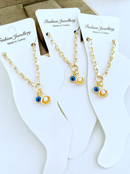 Evil Eye Ankle Bracelet, Gold Anklets, Evil Eye Anklets, Seashell
